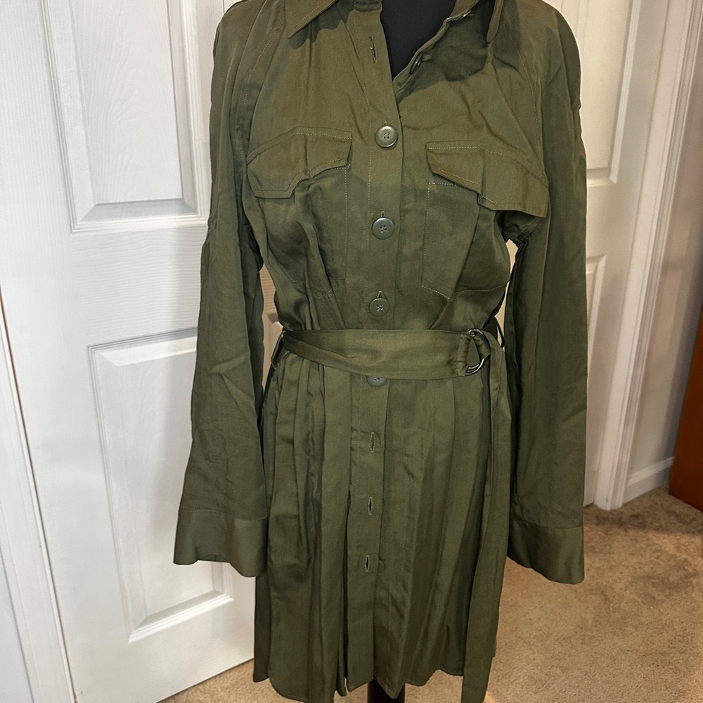 Olive Green Women's Belted Trench Dress